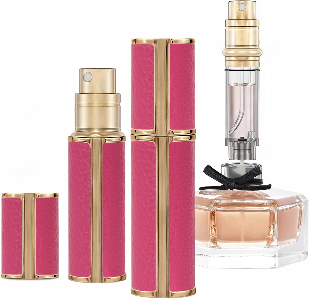 Parfumverstuiver, navulbaar, 5 ml, leeg, reisparfumverstuiver, vloervulling, parfum, reisverstuiver, voor handtas, reizen, vakantie, vliegreizen (rozerood)