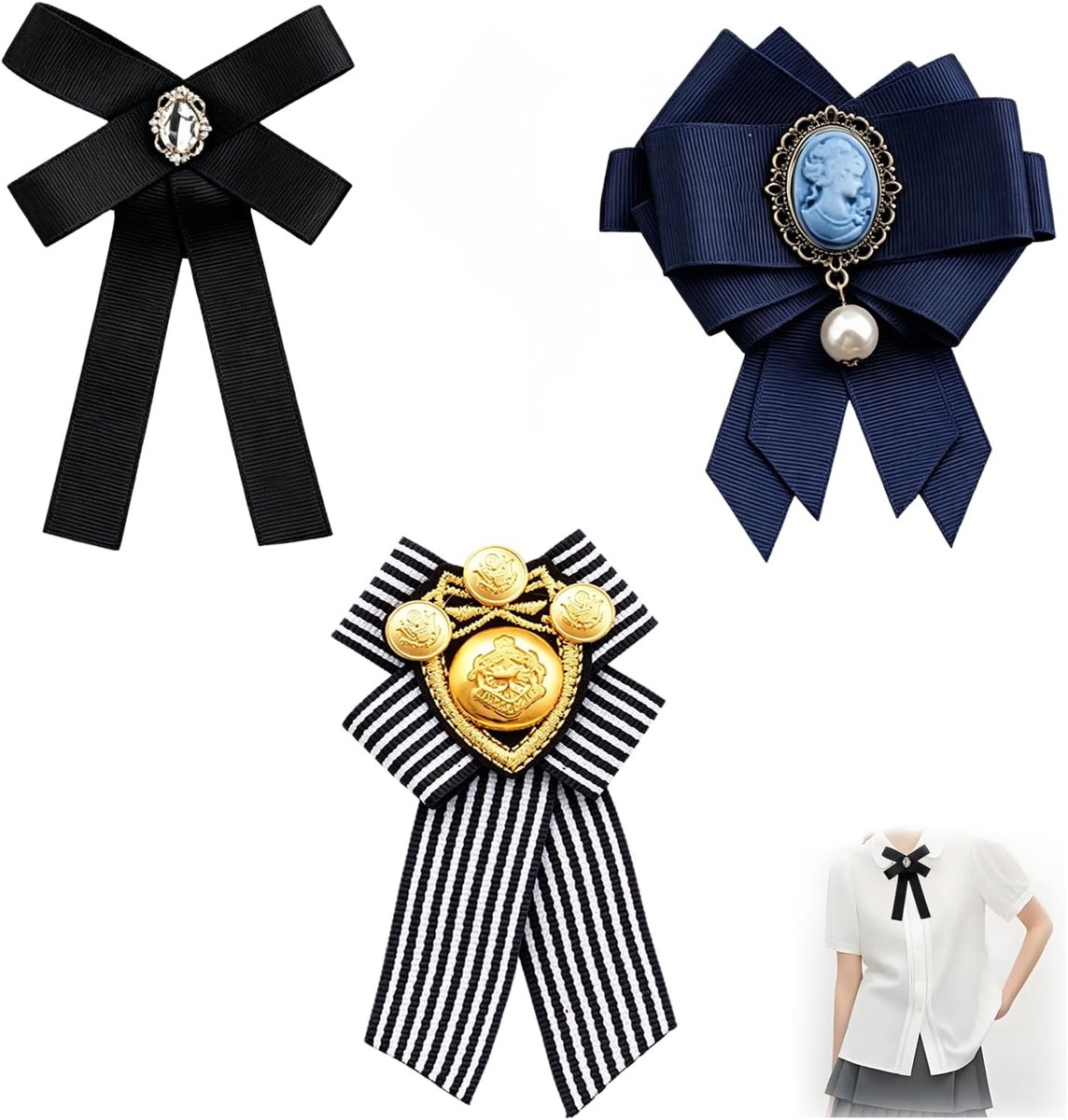 3 Stuks Vintage Strik Broche, Parel Strik Broche, Dames Strik Broche, Vintage Broches voor Vrouwen, Geschikt voor Jurken, Shirts, Jassen voor Formeel Feest (3 Kleuren)