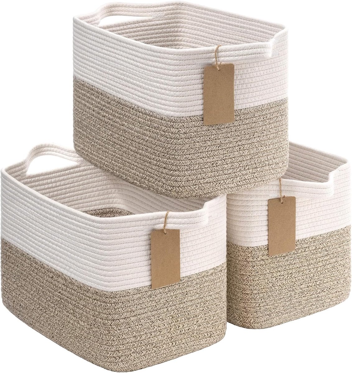Set van 3 opbergmanden voor kinderen, organizer-manden, kleine opbergmanden, katoenen mand voor plank, badkamer, woonkamer, kinderkamer, badkamer, 34 x 28 x 24 cm, bruin