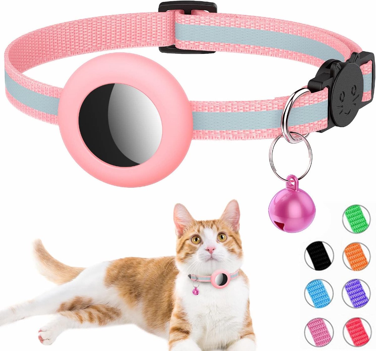 Kattenhalsband, geïntegreerde kattenhalsband Airtag met AirTag-houder en bel, reflecterende kattenhalsband met afneembare veiligheidsgesp voor kittens, puppy's