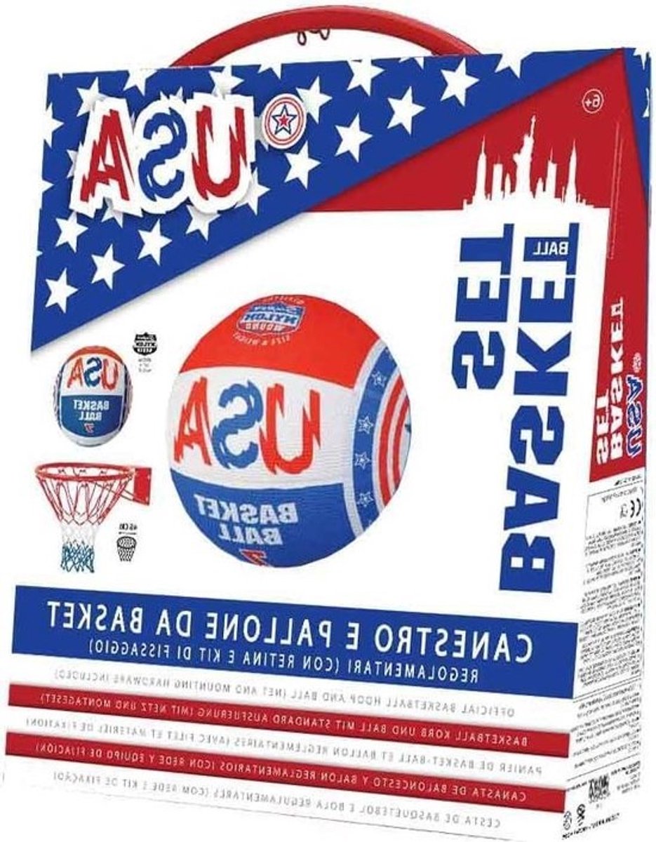 Basketbal Set USA - Basketbal net en bal van rubber - Maat 7 - Metaal 46 cm - 12 haken - Binnen en buiten - Volwassenen