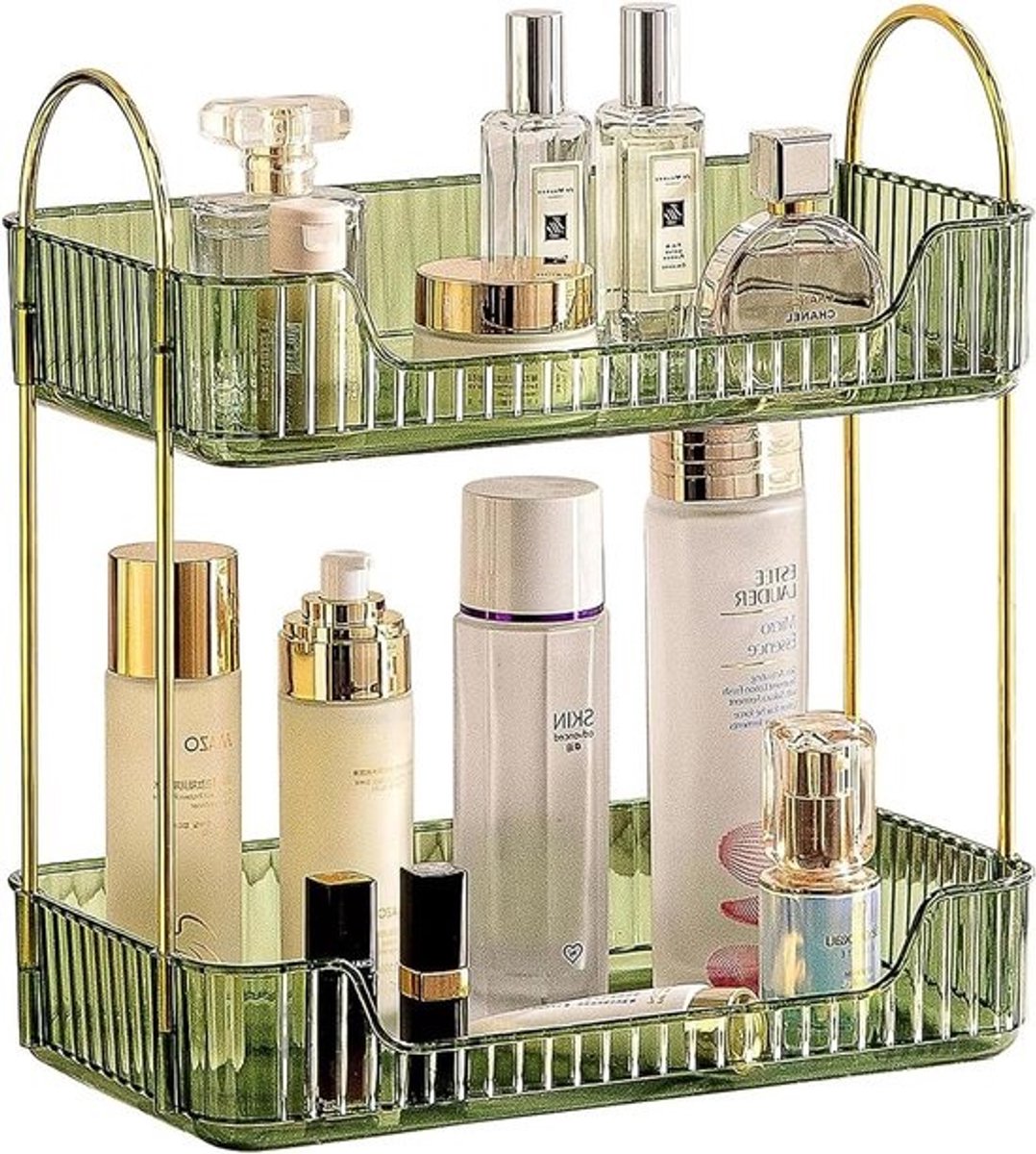 Badkamer Aanrecht Organizer - 2 Tier Groen - Cosmetica Huidverzorging Opslag Tray