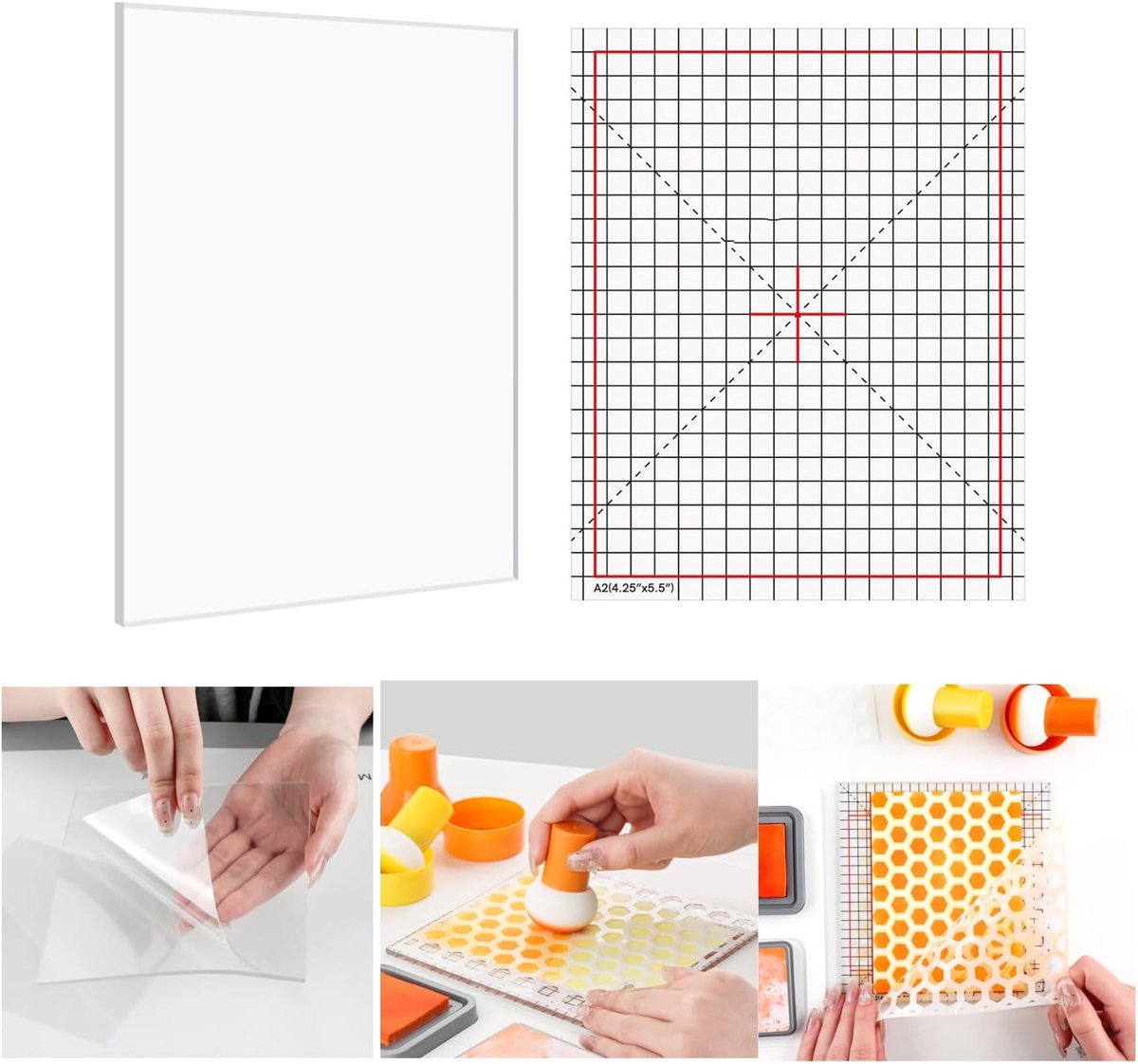 3 Stks/set 6.5x8.5 inch Multi-Use Antislip Kleverige Matten Fit in Stempel Positionering Tool Set, Fotopolymeer Grip Mat met Gedrukte Gidsen in Placeholding Stencil in Place Ambachten