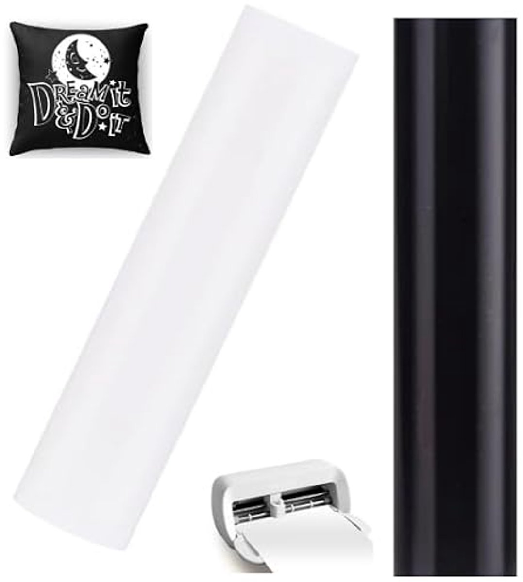 Smart Iron on vinylfolie voor Cricut Joy Xtra, 2 rollen warmtetransferfolie zwart en wit, 24 cm x 200 cm, zelfklevend PU-plotterfolie voor textiel