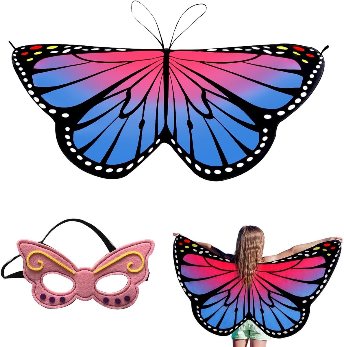 Butterfly Fairy Wings en Cloak Kostuum voor Kinderen met Hoofdband - Geschikt voor Feestjes en Spelletjes van 3-8 Jaar