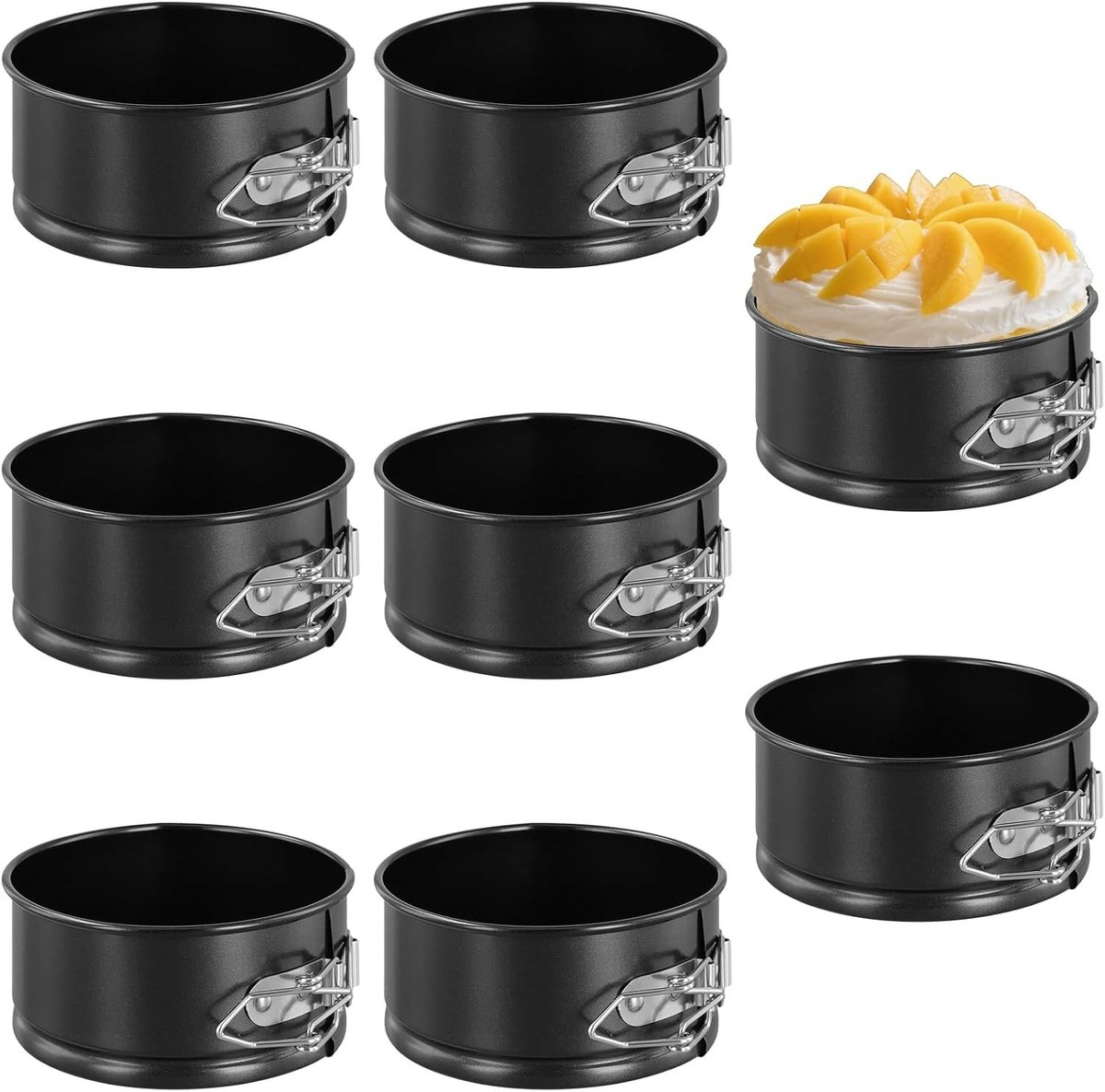 Set van 8 Kleine Cakevormen 11cm Zwart - Springvormen voor Bakken, Antiaanbaklaag en Verwijderbare Bodem voor Keuken en Restaurants