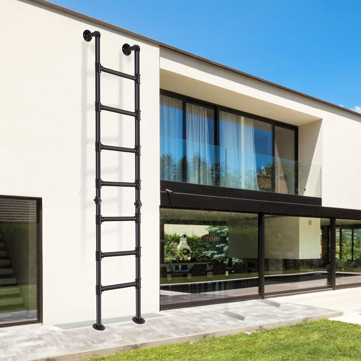 Stapelbedladder van 215 cm, 7 sporten, wand-tot-vloer montage