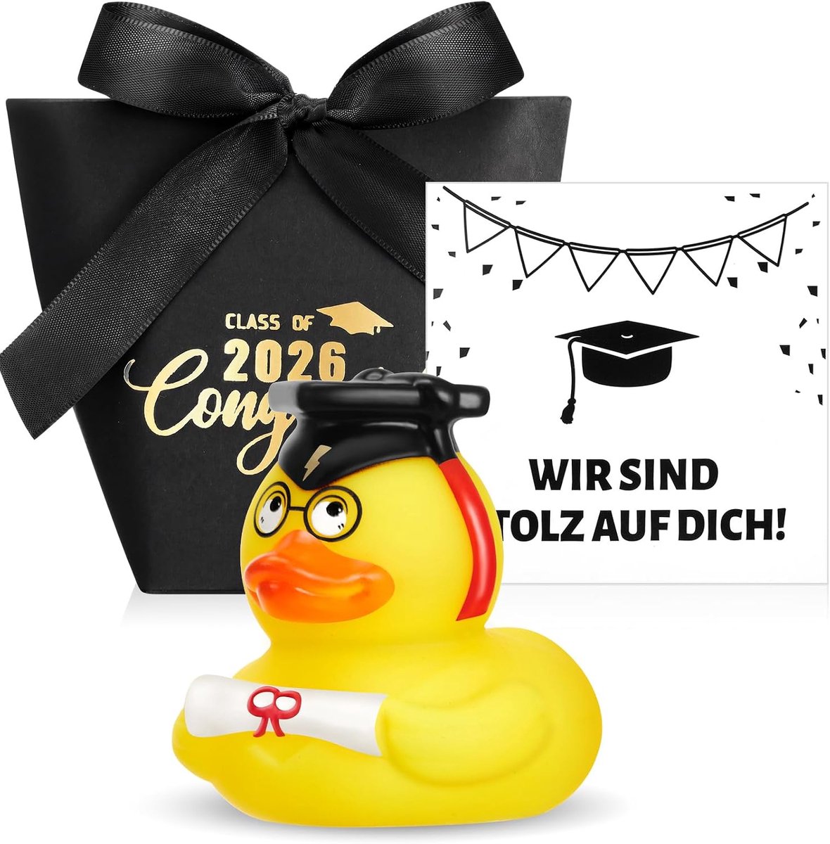 Doctorhoed, piepende eend, cadeauset, geslaagde examen, grappige badeend met diploma-klasse van 2026, origineel afstudeercadeau voor studenten, bachelor master (klassieker)