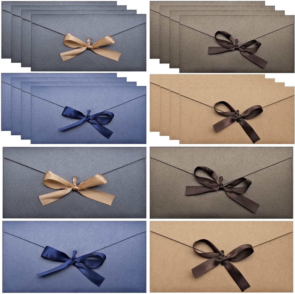20 gekleurde enveloppen met strik, vintage kraftpapier cadeaukaartenveloppen voor uitnodigingen, wenskaarten, ansichtkaarten, geschenken (22 × 11 cm)