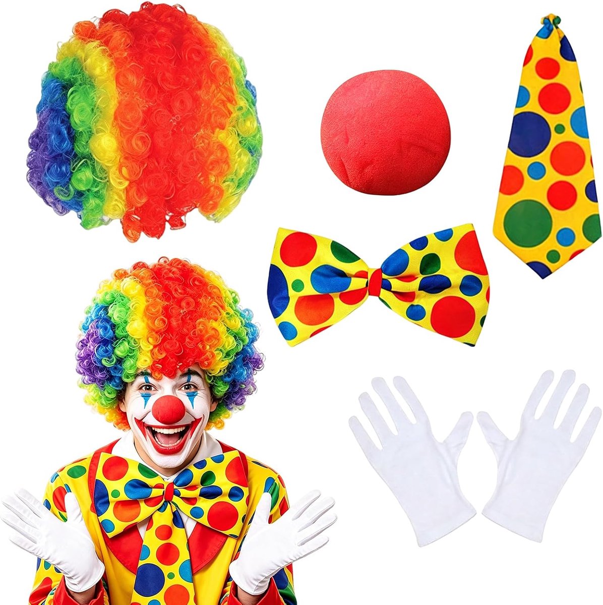 5 stuks clownskostuum, circus-accessoires, uniseks, carnavalskostuum