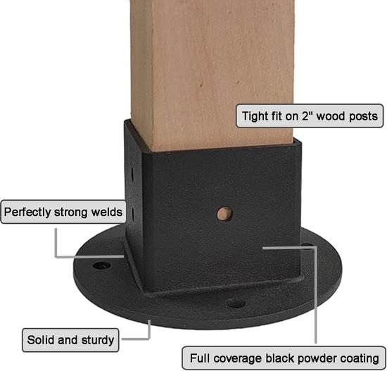 2 stuks 2 x 2 vierkante Fence Pole Flange Base Pergola Post Base Brackets Kit, Heavy Duty Black Wandmontage Postanker voor Deck Railing Postbox — afbeelding 5