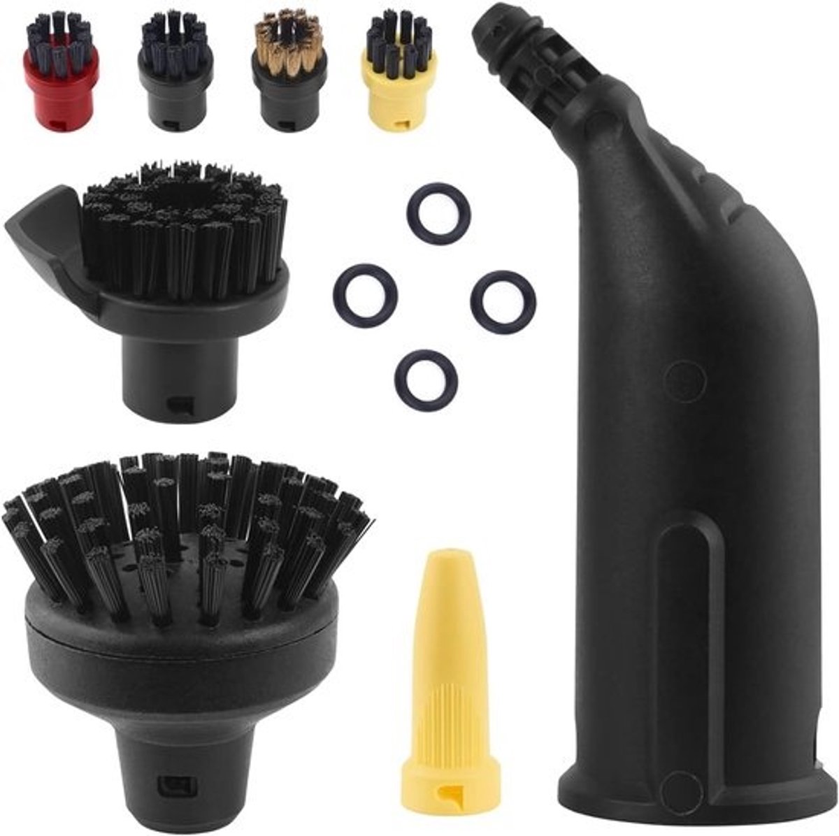 MK Stoer -Ronde Borstelset en Mondstuk Mondstuk Accessoires - Reiniging - Verlengd Mondstuk - Zwart - Grote Ronde Borstel Onderdelen met 4 Kleine Ronde Borstels - Geschikt voor Kärcher Stoomreinigers SC1 SC2 SC3 SC4 SC5