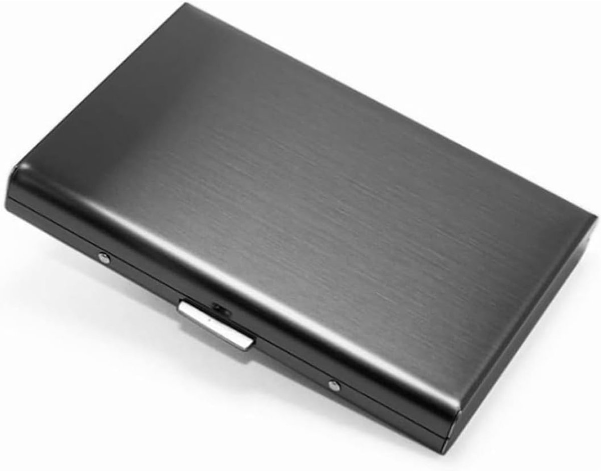 1 x creditcardhouder, ultradunne metalen portemonnee van roestvrij staal, kaarthouder, visitekaarthouder met RFID-blokkering voor dames en heren, beste kaartbescherming (zwart), Zwart
