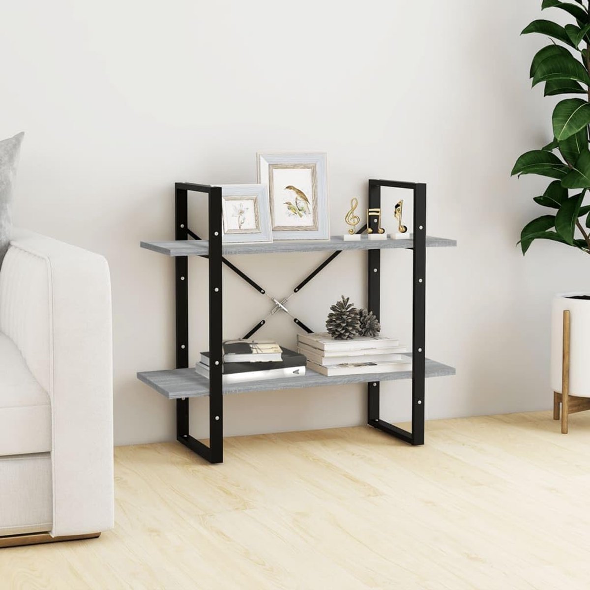 Exclusive - Boekenkast met 2 schappen 80x30x70 cm bewerkt hout grijs sonoma
