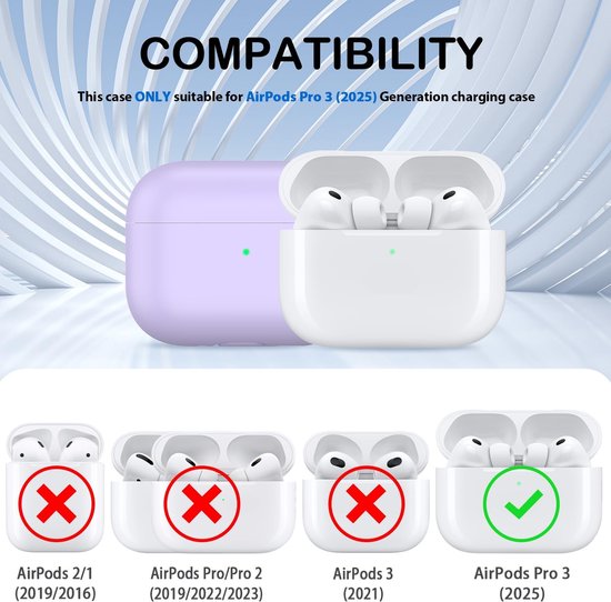 Voor AirPods Pro 3e Generatie Hoesje, Militaire Kwaliteit Anti-val Zachte Siliconen Schokabsorberend voor AirPods Pro 3 hoesje met Lanyard, Zichtbare LED aan de Voorkant, Druifpaars — afbeelding 4