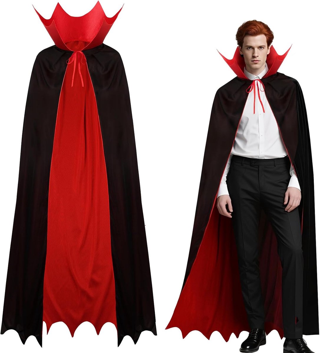 Vampiermantel met gotische opstaande kraag, luxe middeleeuws vampierkostuum voor kinderen, Halloween-mantel voor jongens en meisjes, Dracula-cape voor carnaval, zwart en rood aan beide zijden
