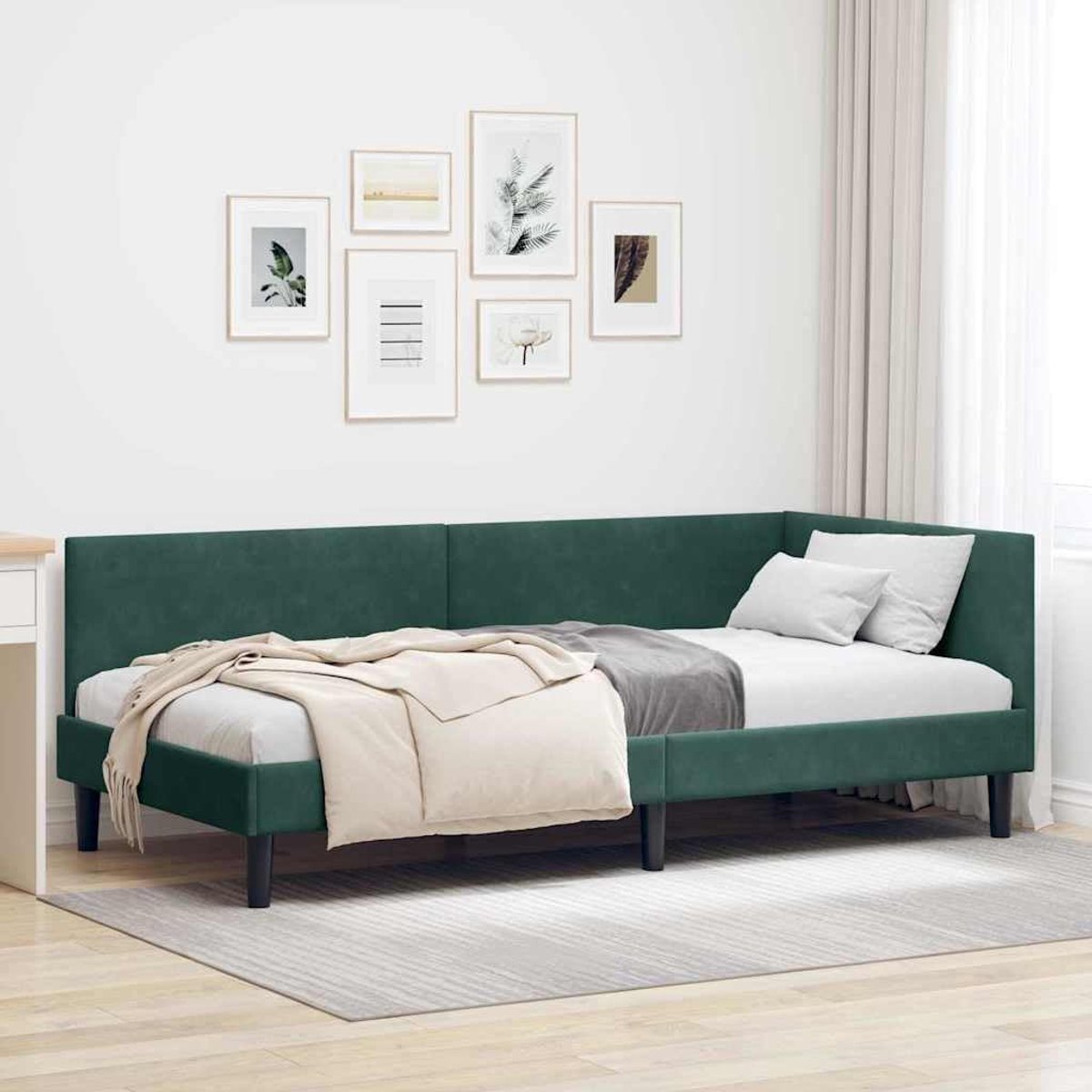 Fluwelen hoekbed multifunctioneel dagbed donkergroen 90 x 190 cm