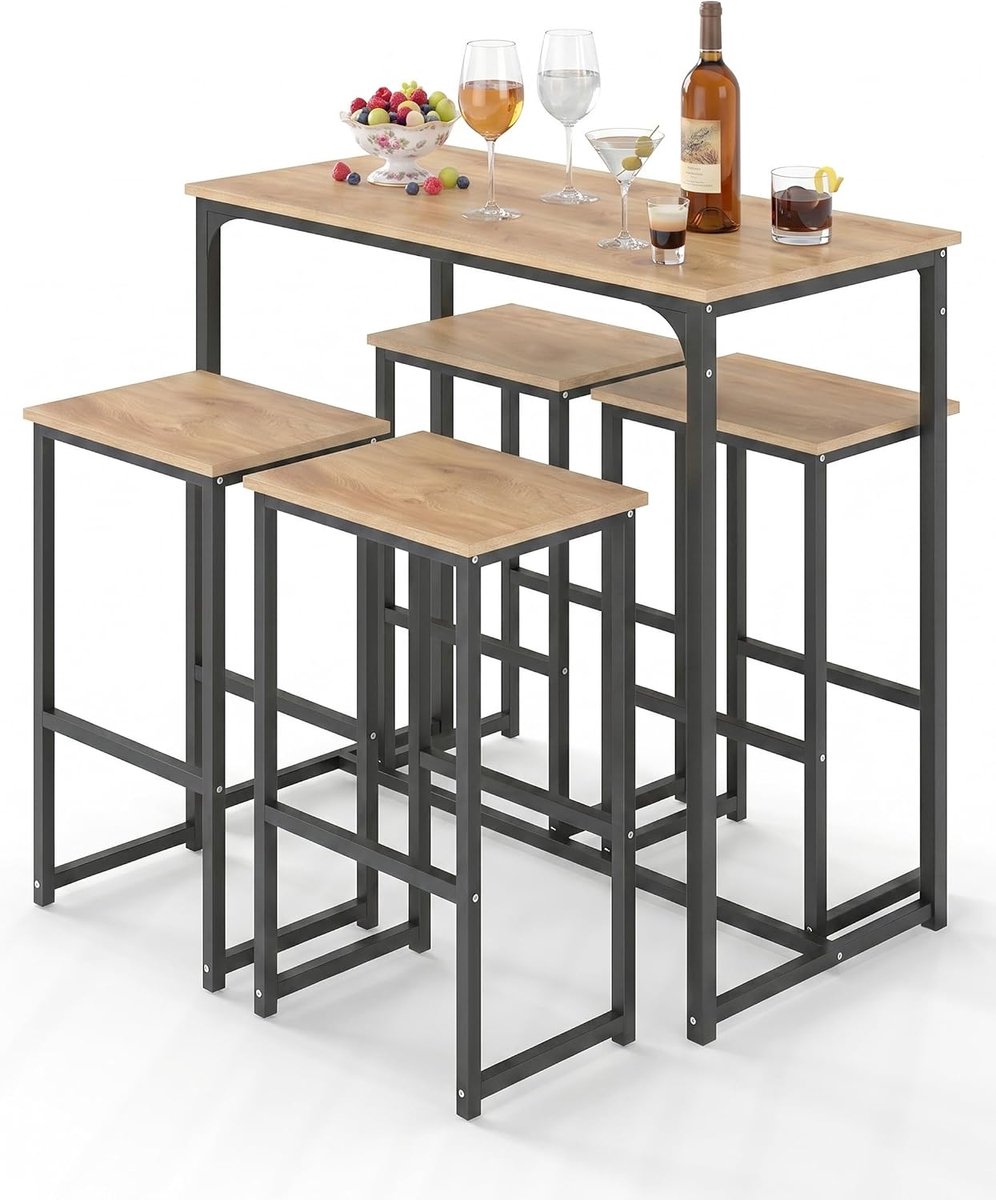 Bartafel houten keuken, bartafel met barkruk, statafel, hout, outdoor, hoge tafel, keuken met stoelen, veelzijdig modern design, bistrotafel met 4 stoelen