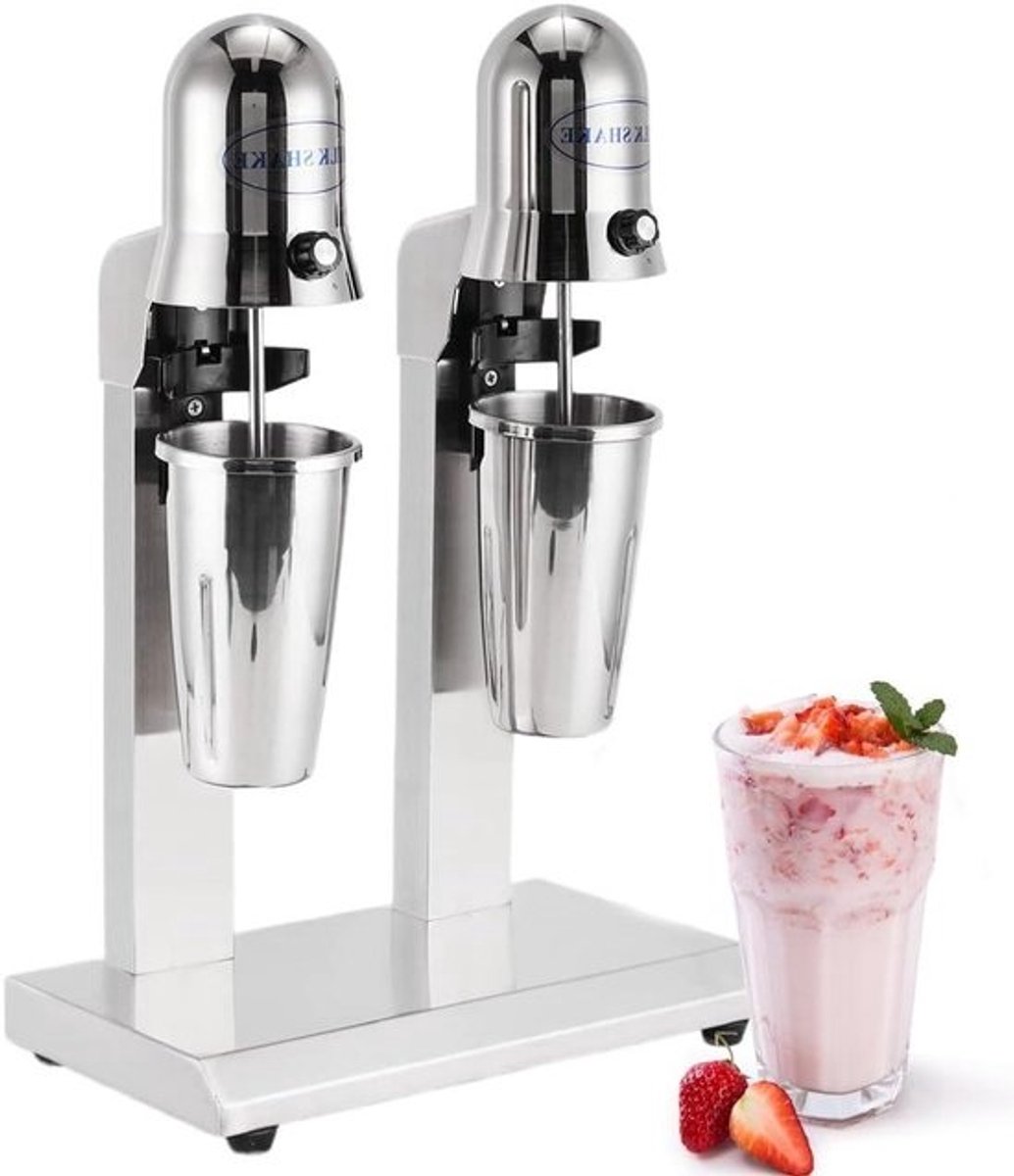 Melkschudmachine Dubbele Kop - Milkshake Maker - Drankjes Maken - Krachtige Dubbele Motor - 2x 850ml Bekers - Roestvrij Staal