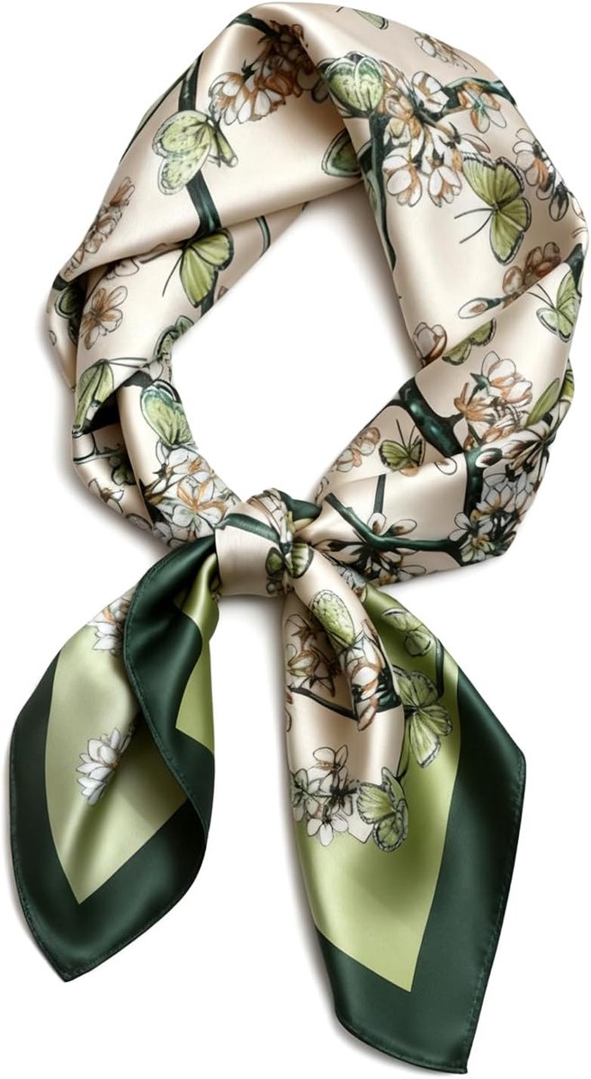 Halsdoeken voor dames, 70 cm x 70 cm, vierkante doek van kunstzijde, bloemen en verschillende patronen, bedrukte sjaal, elegant accessoire, zijden sjaal, zijden sjaal