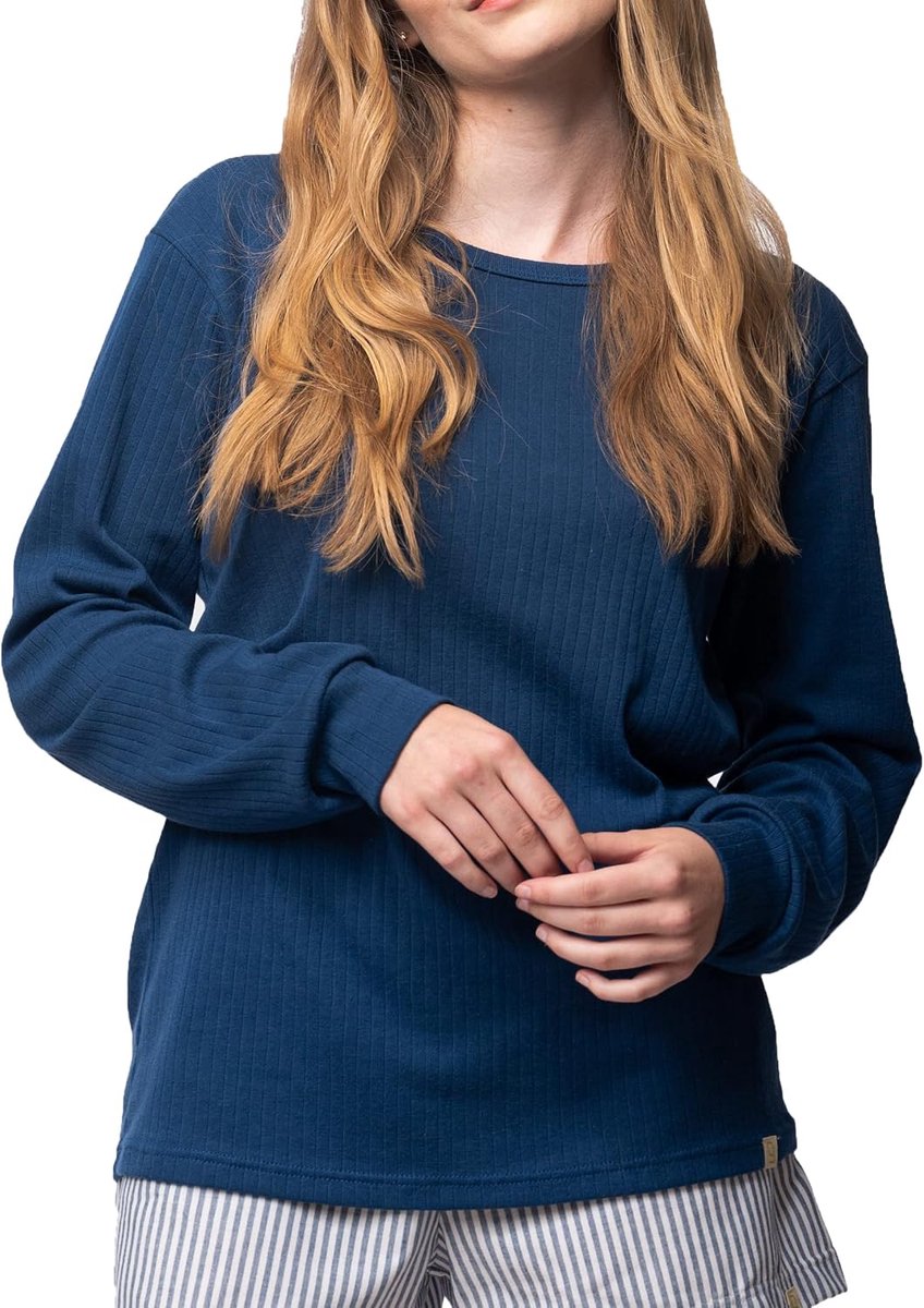 Shirt Met Lange Mouwen Van Derby-rib, Gots-gecertificeerd dames Pyjamahemd