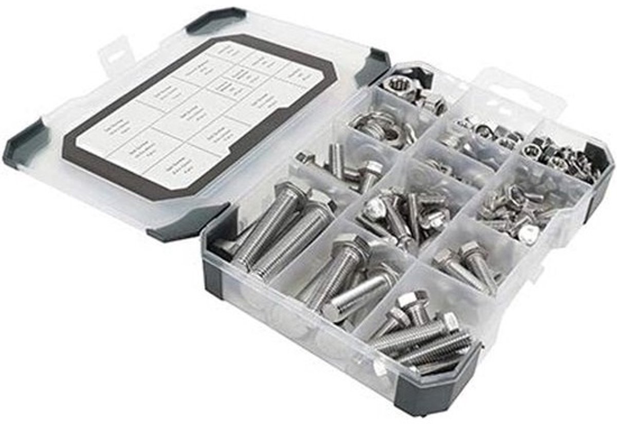 Set Schroeven Moeren Ringen A2 RVS – 199-delig Assortiment voor Buiten Binnen