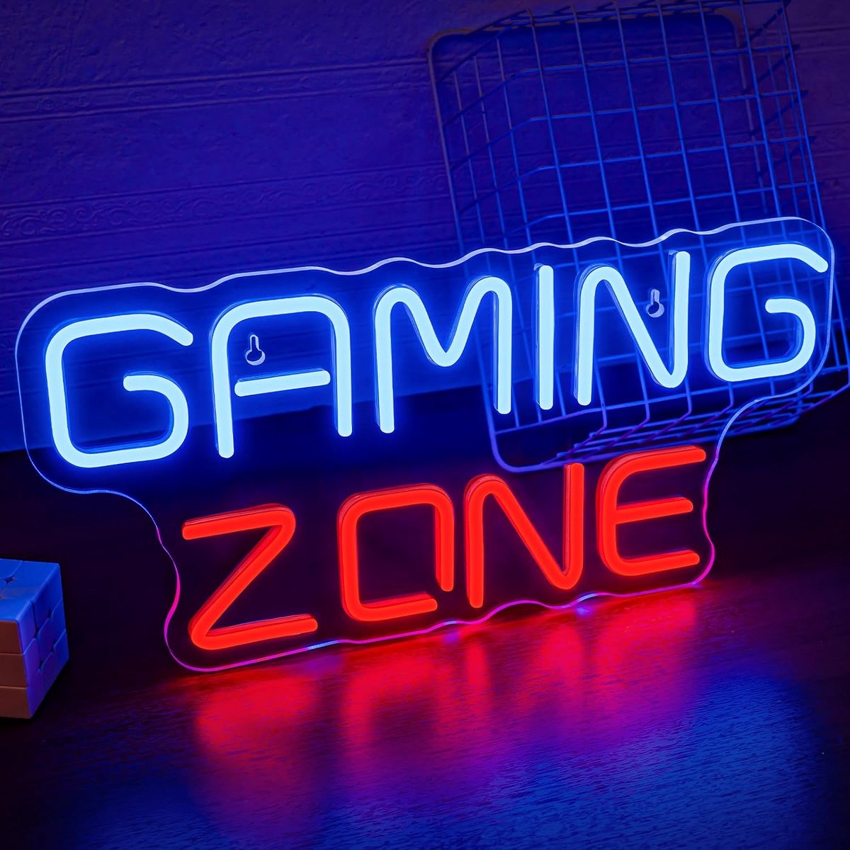 Zone neonlicht, rood en blauw speelzone LED neonlicht, USB Letterspel neonverlichting voor speelkamer, decoratieve woorden muur neonreclame voor slaapkamer bar speelkamer cadeau voor
