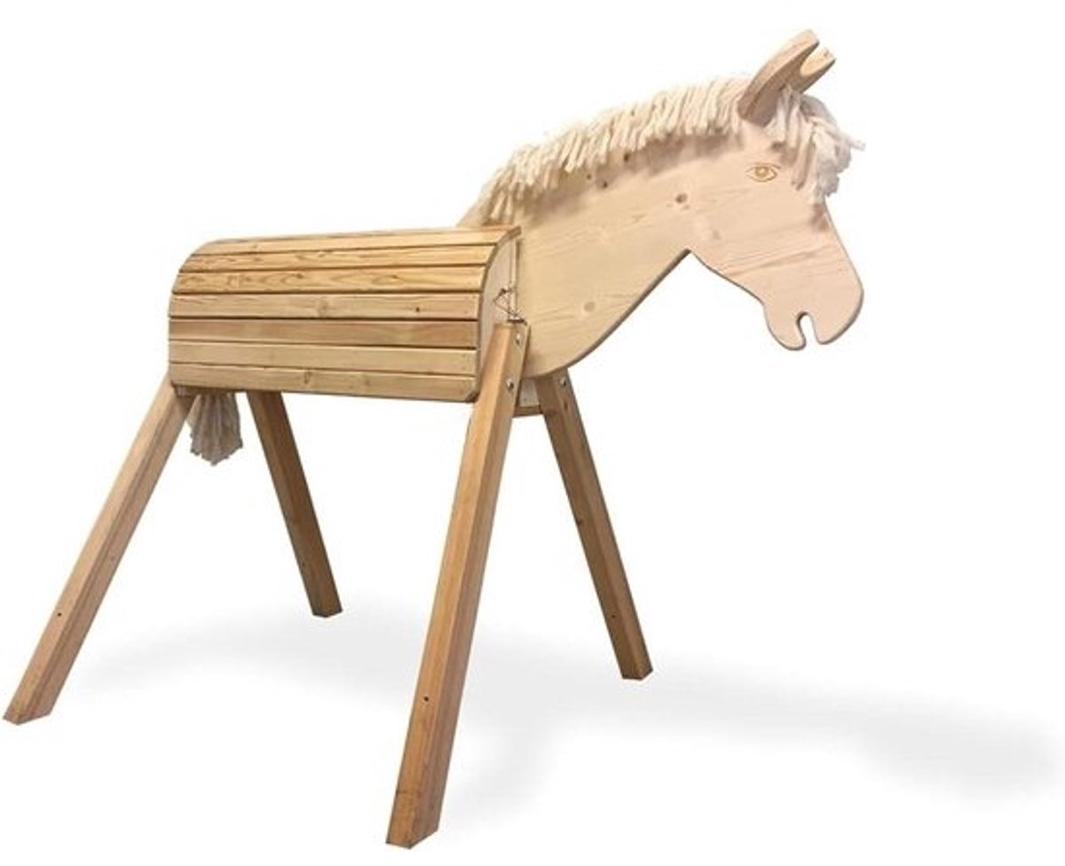 Tuinpaard Houten Stokpaard - Buitenpaard Speelgoedpaard - Buiten Spelen - Hoofd Op Neer Beweegbaar - Groot Formaat - Natuurlijk