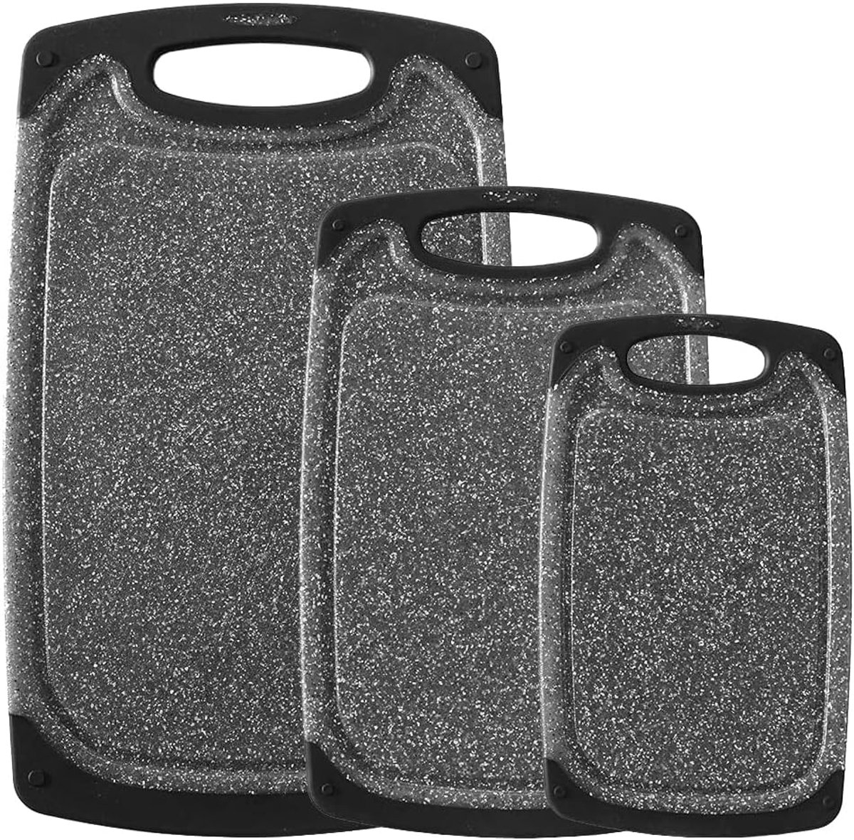 3-pack snijplanken voor keuken, snijplank, groot-kleine snijplankset, vaatwasmachinebestendig, sapgroef, gemakkelijke handgreep, antislip kunststof snijplank (zwart)