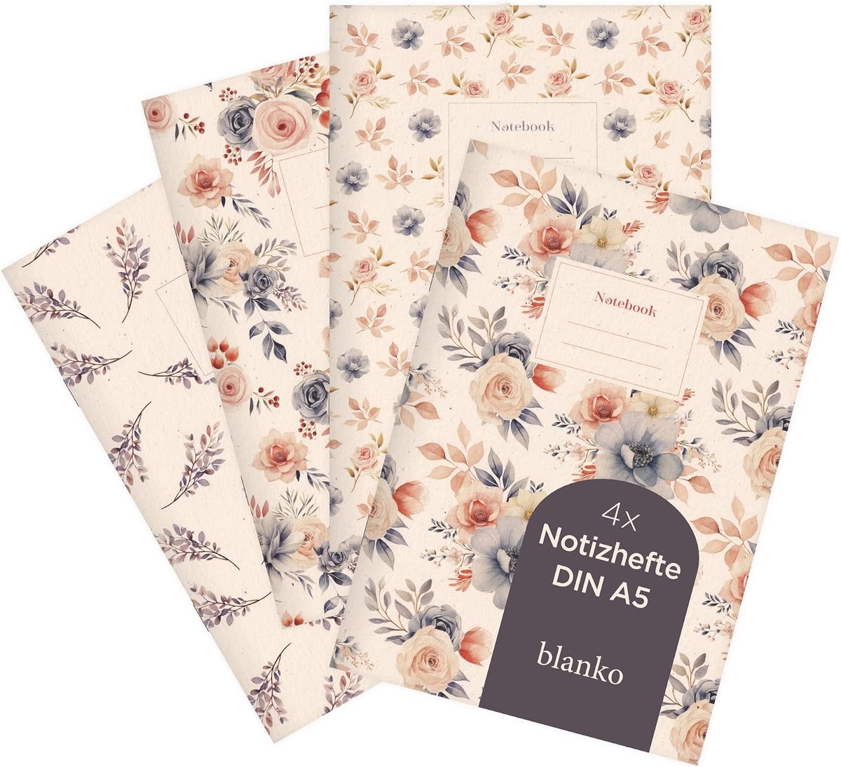 1069 Set van 4 notitieboekjes A5 | Watercolor Garden 2, 32 vellen blanco