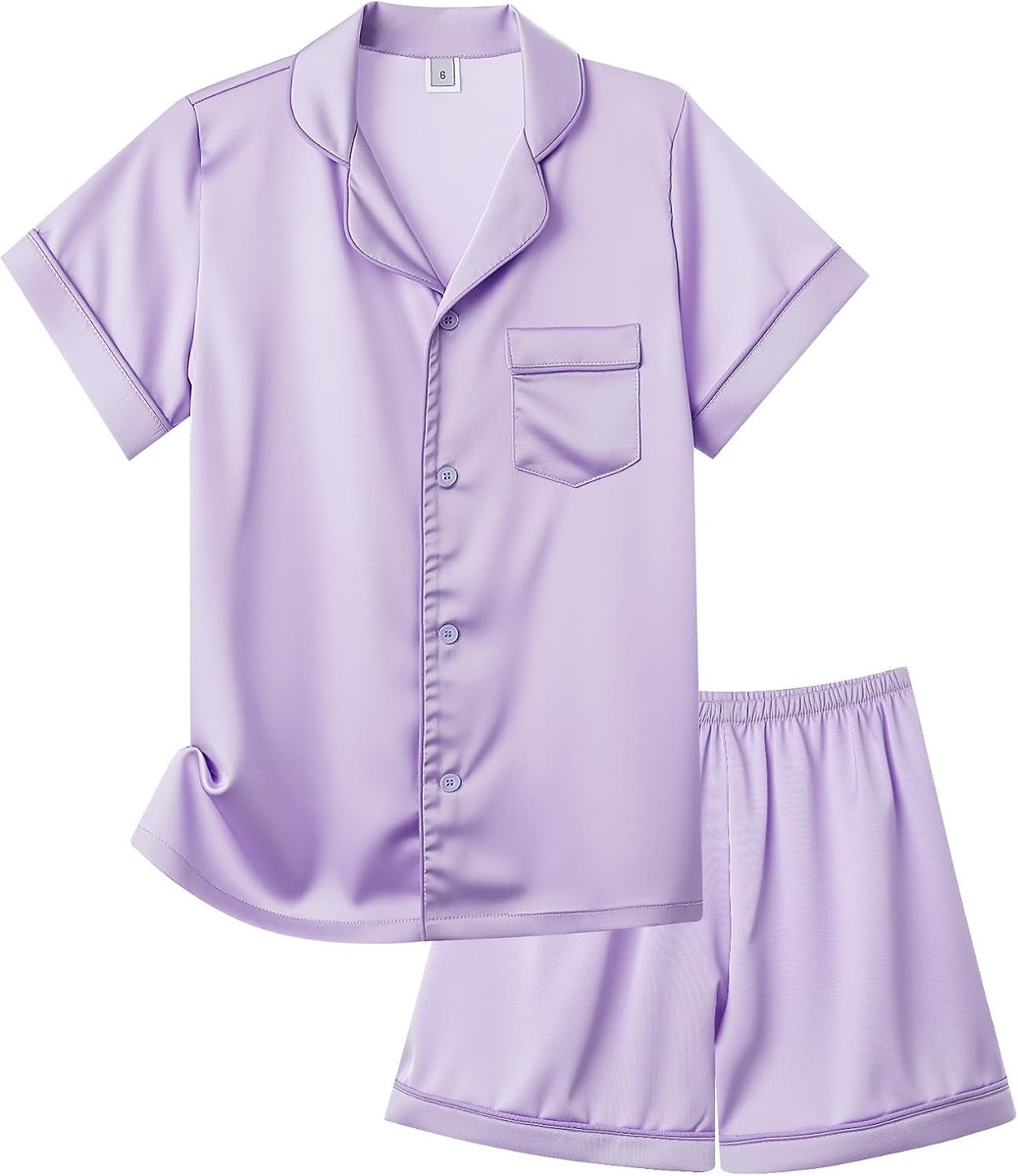 Pyjama voor meisjes, imitatie zijde, lange mouwen, nachtkleding, satijn, tweedelige pyjamaset