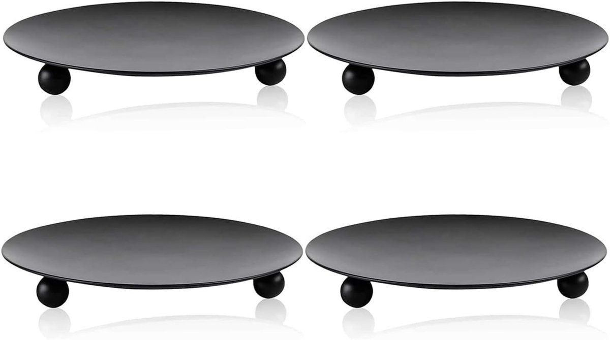 4 stuks kaarsenonderzetters, 7 cm kaarshouder, zwart, kaarsenhouder, stompkaarsen, metalen kaarsenstandaard, rond, kaarsenplaat, stompkaarsenhouder voor bruiloft, Kerstmis, feest, banket, gebed,