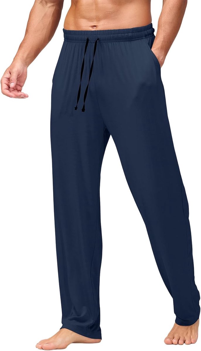 Coulee Pyjamabroek voor heren, lange lichte pyjamabroek, ademende vrijetijdsbroek, zachte relaxbroek met zakken