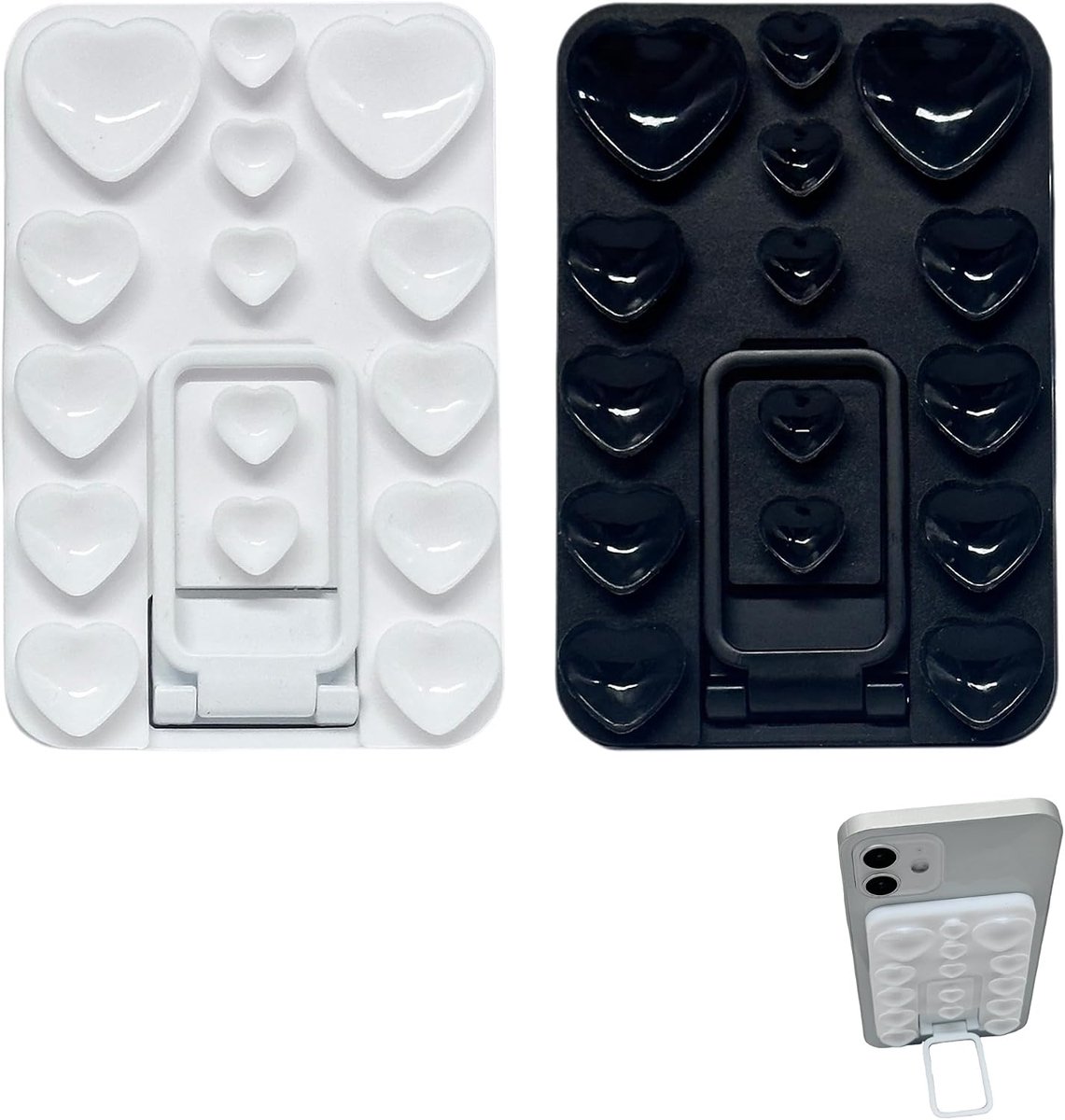 2 stuks siliconen zuignaphouders voor mobiele telefoon, zuignappen, telefoonhouder voor alle modellen, voor dagelijks gebruik, outdoor en onderweg met robuuste houder (zwart, wit)