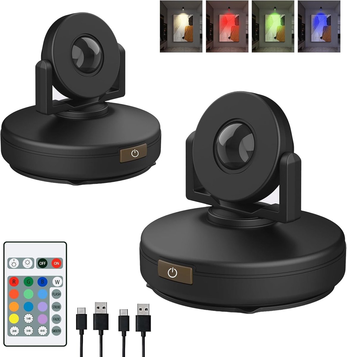 LED Spotlights met Afstandsbediening, Batterij Aangedreven Picture Lights met 12 Kleur Veranderende, Dimbare Indoor Spotlight met Timmer voor Muur Kunst Schilderij Kast, 2pack