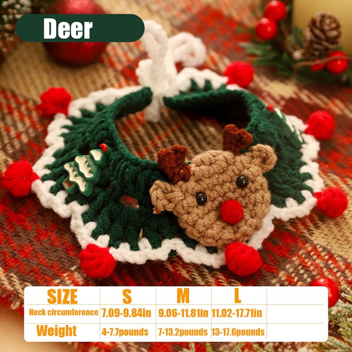 Kersthalsband voor katten en honden, hert, kerstman, sneeuwvlok, huisdieraccessoires voor Kerstmis (S, hert)