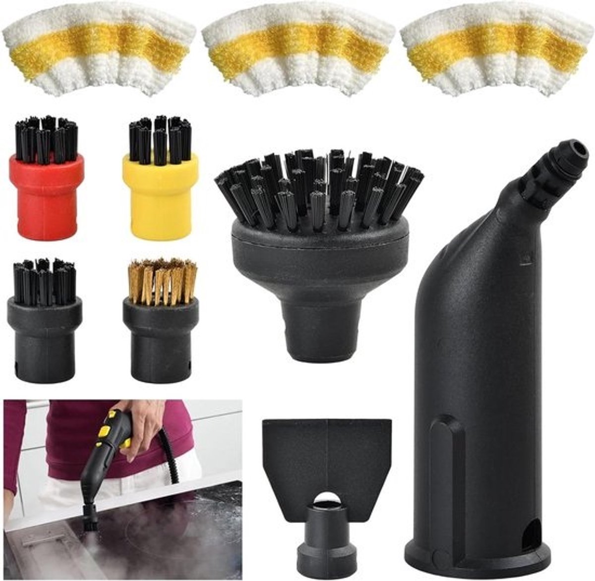Stoomreiniger Accessoires - Reinigingsset Stoom - Hardnekkig Vuil Verwijderen - Perfecte Compatibiliteit SC Serie - 10 Stuks - Zwart