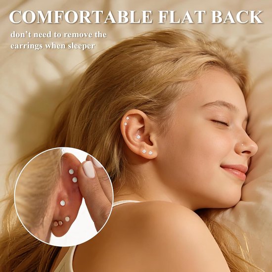 20G Threadless Oorbellen met platte achterkant, gouden tragus labret kraakbeen lip conch helix piercing sieraden hypoallergeen chirurgisch staal push in platte neus oorknopjes voor vrouwen — afbeelding 2