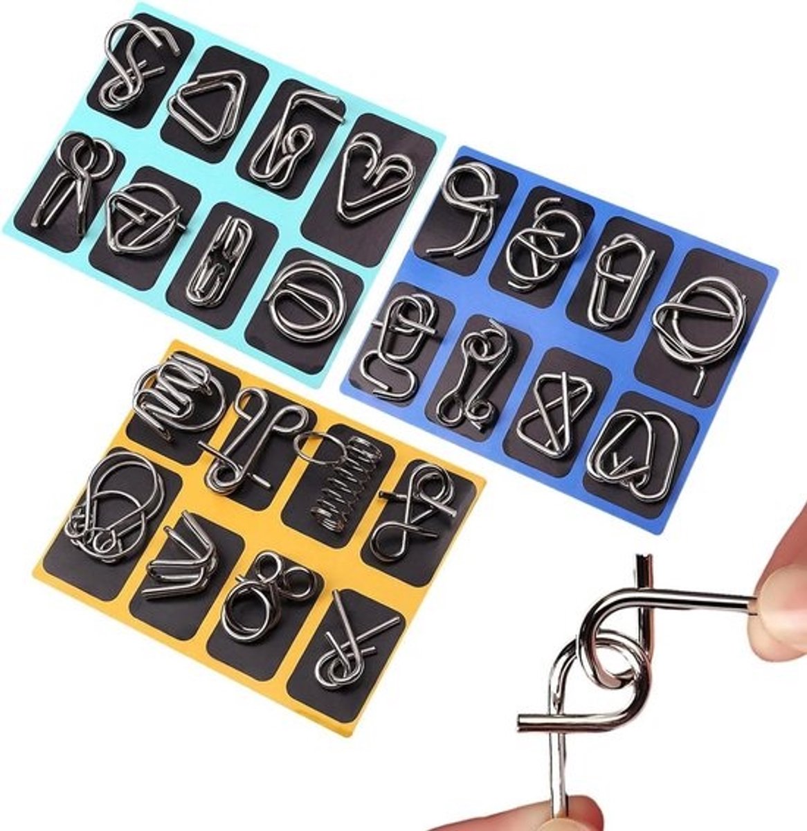 Metalen Puzzelset - Ontwarringsspeelgoed Denkspellen - Mentale Behendigheid Trainen - 24 Delige Serie - 21 x 17 x 0.1 cm