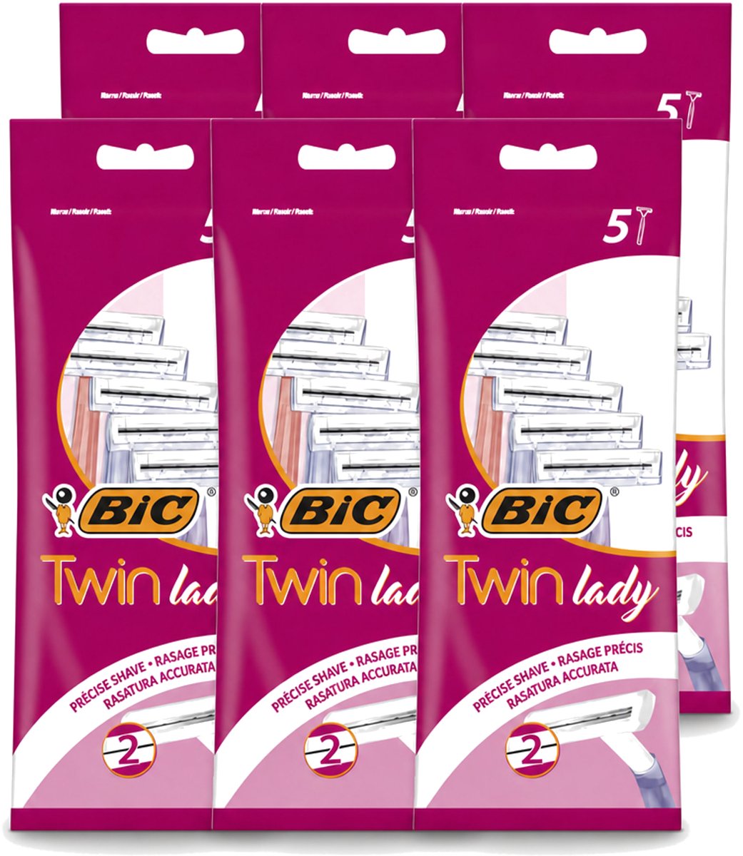 6 x Bic - Twin Lady - Scheermesjes - Dubbel Mesje - Wegwerpmesjes - 5 Scheermesjes - Voordeelverpakking - 6 stuks