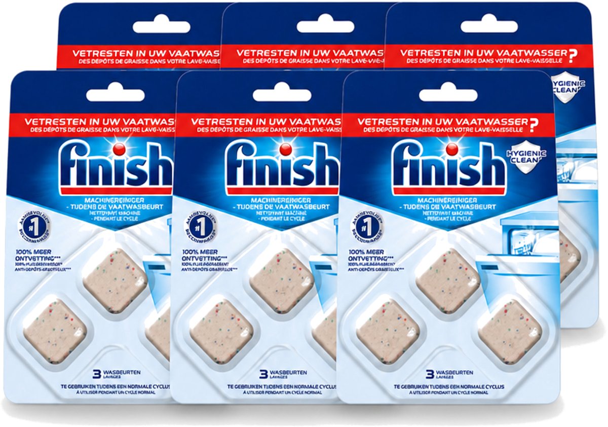 6 x Finish - Vaatwasreiniger - Ontvetter - Verwijdert Vetresten - 3 Wasbeurten - Voordeelverpakking - 6 stuks