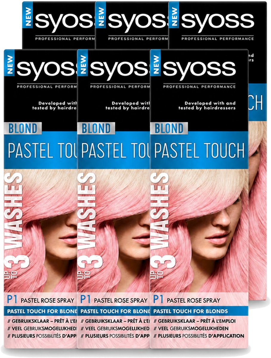 6 x Syoss Color Blond Pastel Touch P1 Pastel Rose - Haarverf Spray - Pastel Rose - Voordeelverpakking - 6 stuks