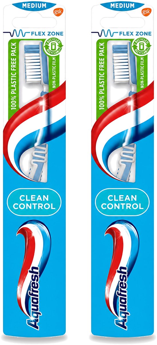 2 x Aquafresh - Tandenborstel - Clean Control - Medium - Grondige Reiniging - 1 Tandenborstel - Bulkverpakking - 2 stuks