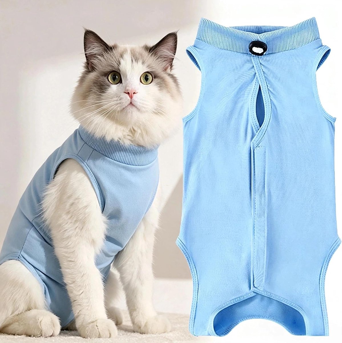 Body voor kat na operaties, herstelpak voor chirurgie, kat na operaties, kraag, romper voor katten, alternatieve overall voor buikwonden, huidziekten (L, blauw)