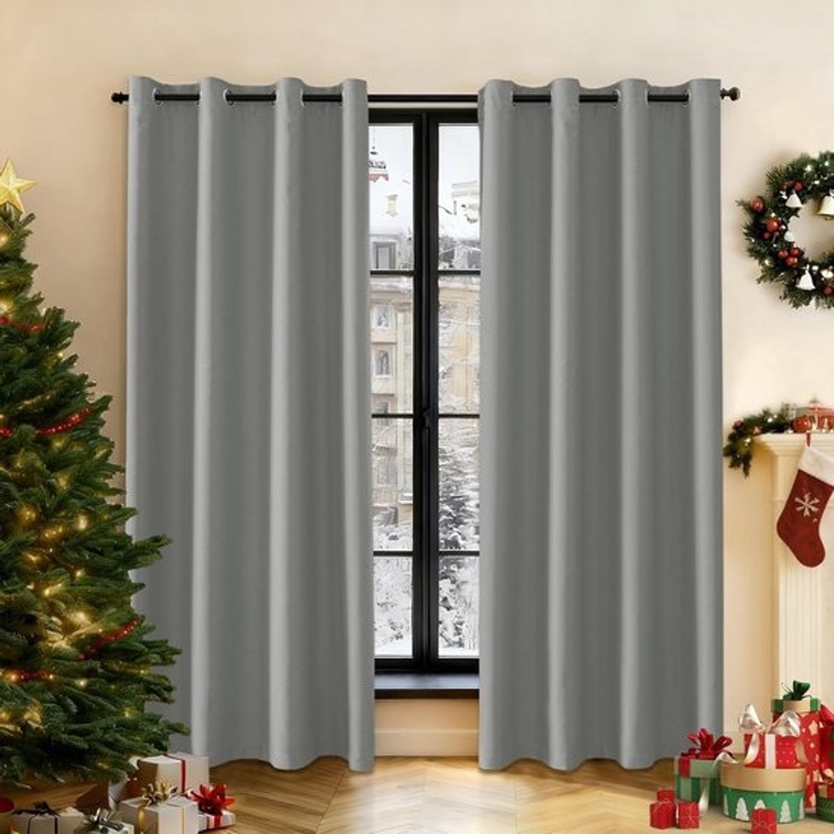 Verduisterende Gordijnen Set van 2 met Ringen 140x160 cm Zwart Voor Slaapkamer en Woonkamer