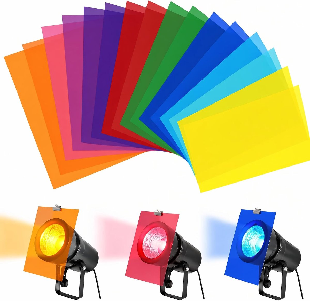 16 stuks kleurfolie voor licht, 8 kleuren, A4 29 x 21 cm, gellichtfilter, kunststoffolie, dikte 0,3 mm, PVC, gelatine, verlichting, voor video, foto, podium