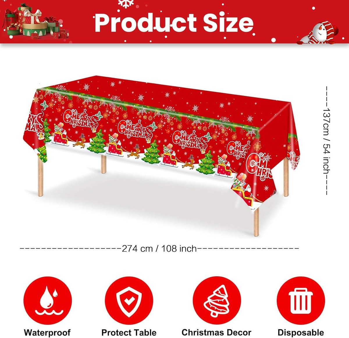 2 stuks plastic kerst tafelkleed rechthoekig 137 x 274 cm grote wegwerp kerst tafelkleed rode tafelkleed kerstfeest tafelkleed kerst tafelkleed voor kinderen kerstfeest decoraties