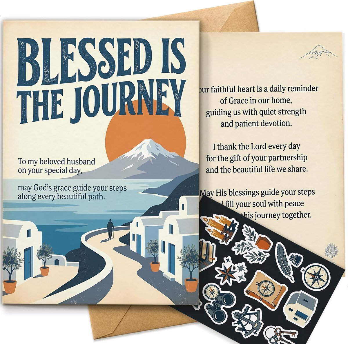 wenskaart voor echtgenoot, spirituele bedankkaart en verjaardagskaart, vintage schilderachtig kunstontwerp, standaard A5-formaat, dubbelzijdige print, inclusief envelop en