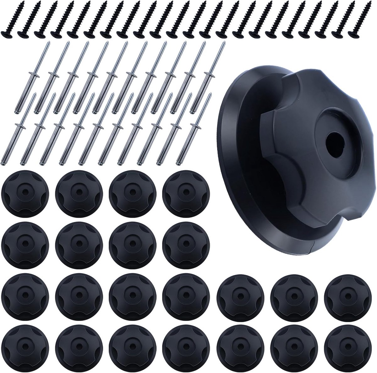22 stuks zwarte ronde knopen met M5 klinknagels, dekzeilhaken, dekzeilklemmen, aanhangwagennet, haakset, perfect voor het bevestigen van aanhangernetten en dekzeilen