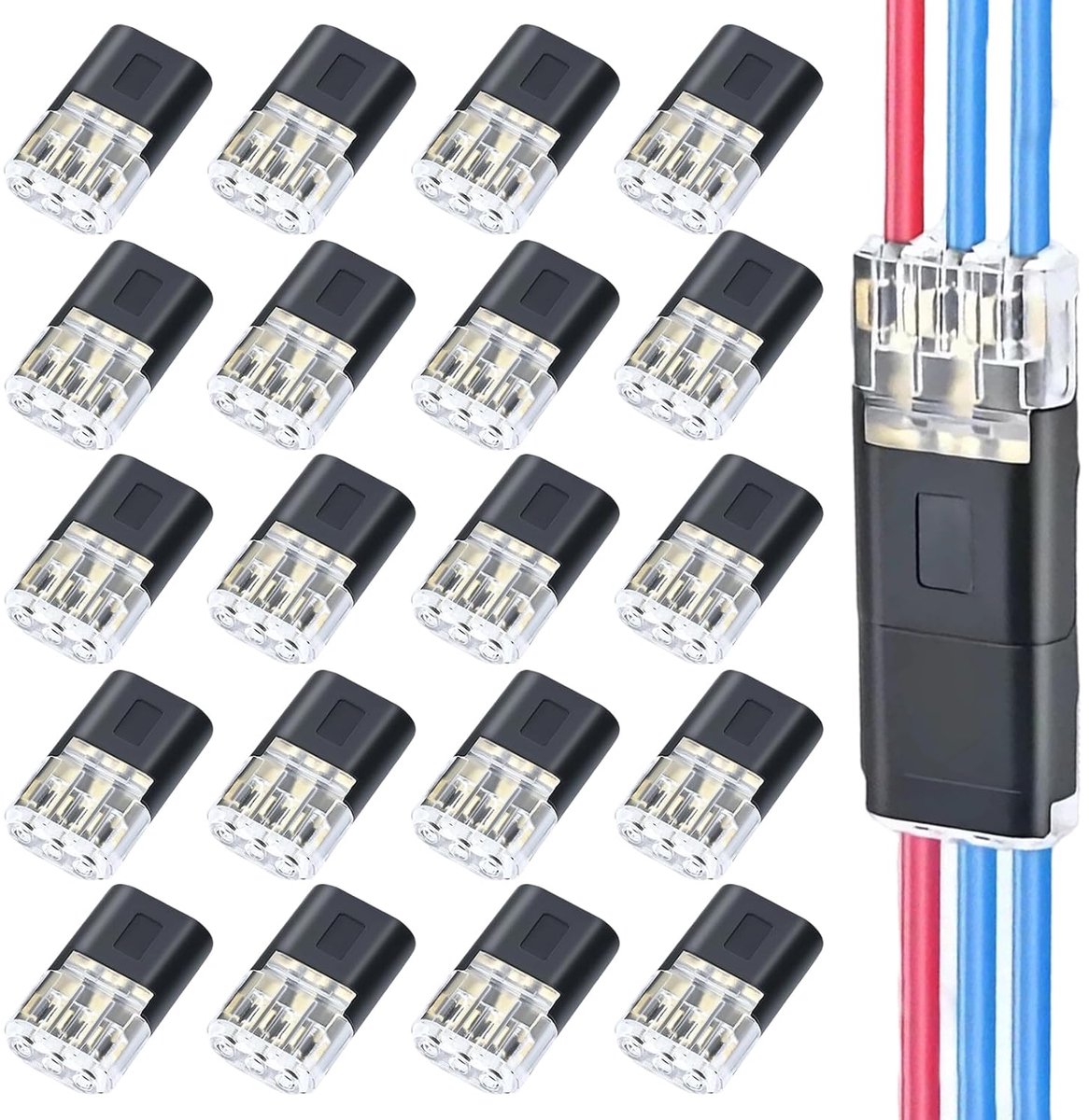 20 stuks laagspanningsdraadconnectoren, 2-pins draadconnectoren, geen strippende kabelconnector, voor 18-22 AWG-draden, led, kleine bedrading, plafondventilatoren, krimpklemmen